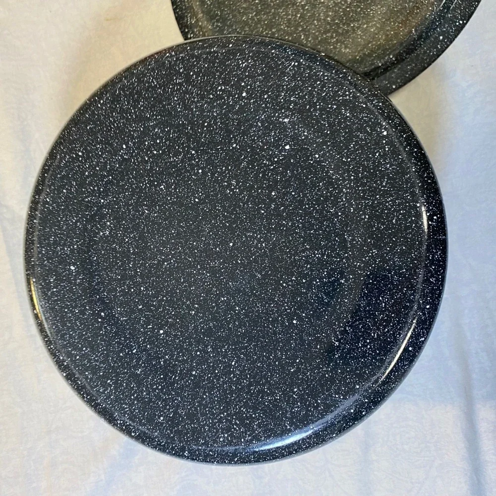 Vintage Black Speckled Enamelware Stock Pot Canner Dutch‎ Oven w Lid 10 Qt